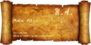 Mahr Aliz névjegykártya